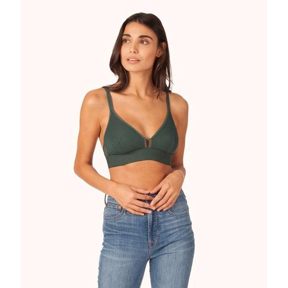 LIVELY Stripe Mesh Bralette Emerald Green Size Small Wire Free Comfortable Comfy - Picture 1 of 16